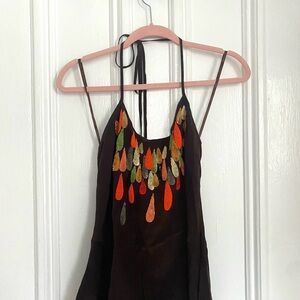 Milly of New York Beaded Silk Halter Top